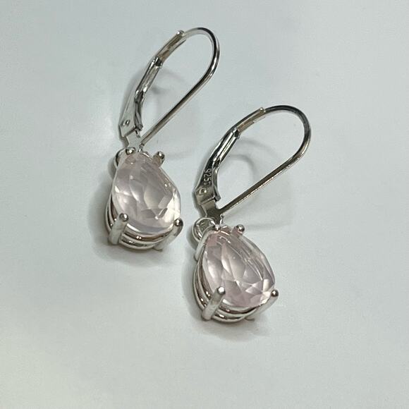 BEAUTIFUL 4ctw Pear Cut Natural Rose Quartz Earrings in Sterling Silver - Picture 5 of 7
